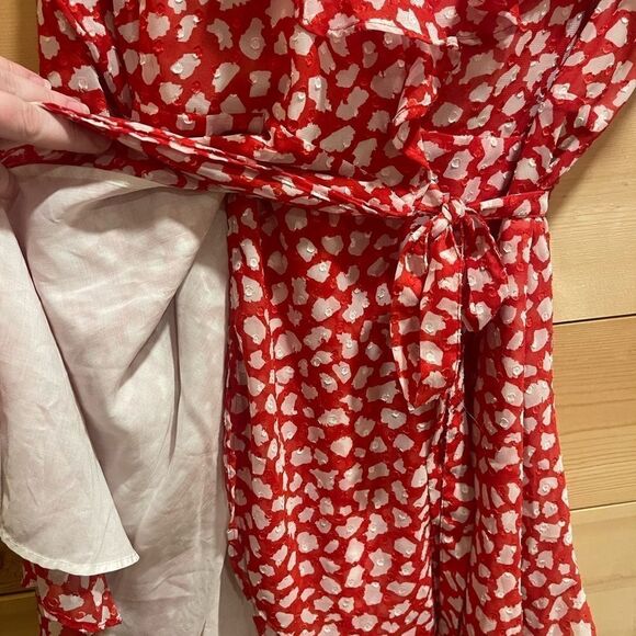 NWT FREE PEOPLE Red & White Frenchie Wrap Dress,size XS - Picture 4 of 8